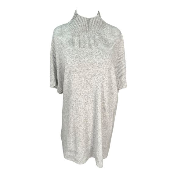 Isaac Mizrahi Live Cashmere Tunic XS/S Oversized Mock Neck Short Sleeve Gray - Picture 5 of 10